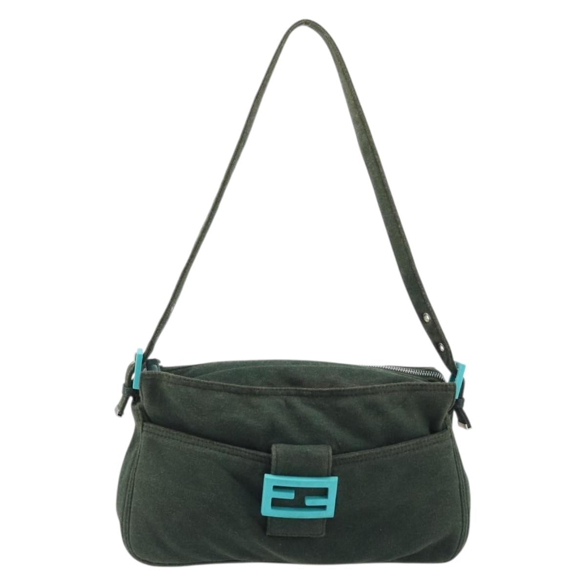 FENDI Mamma Baguette Hand Bag Cotton Green Silver Auth ep13976