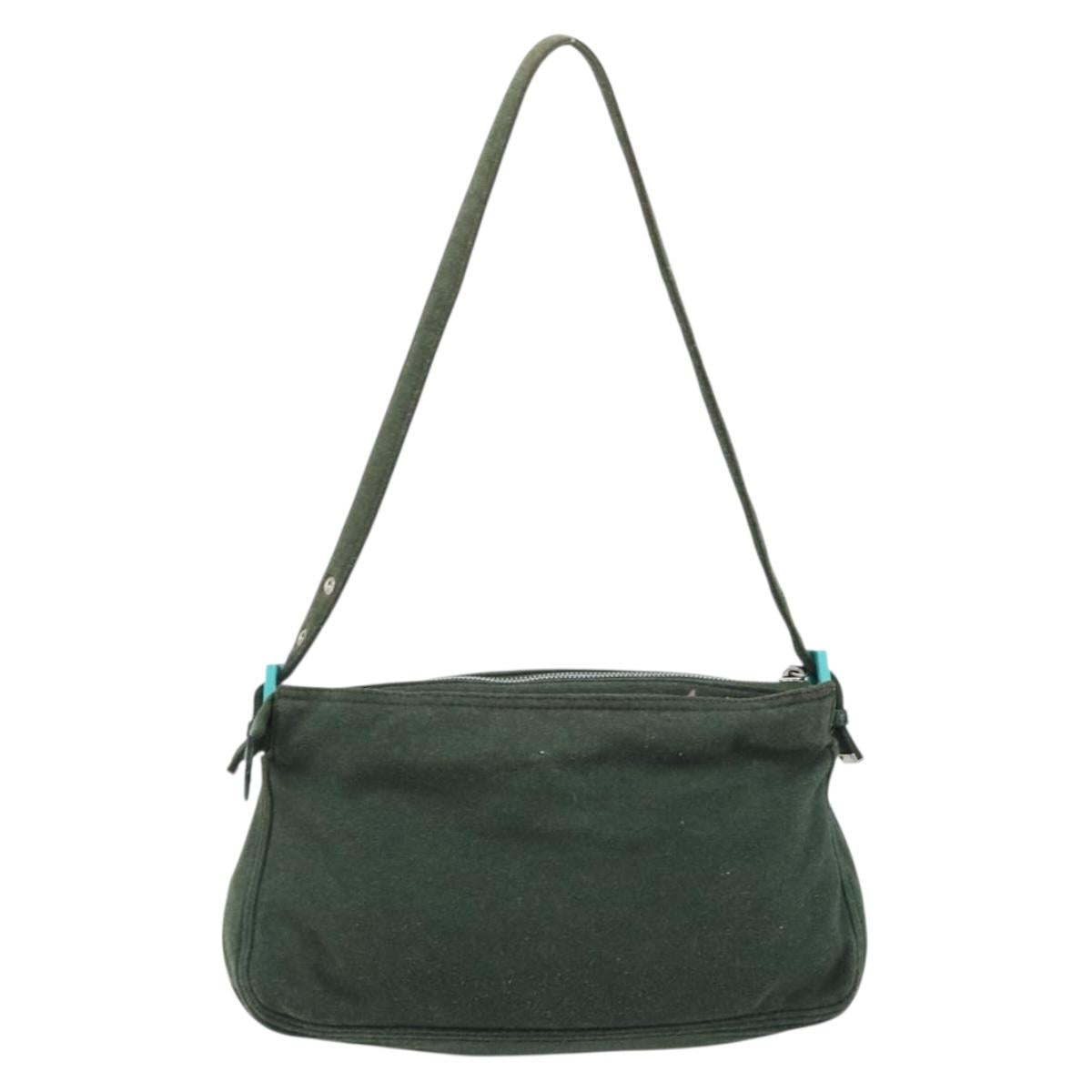 FENDI Mamma Baguette Hand Bag Cotton Green Silver Auth ep13976