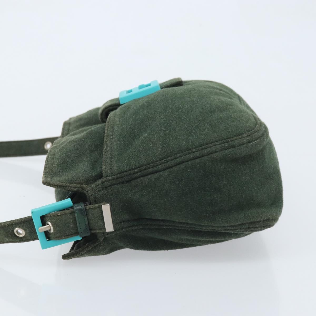 FENDI Mamma Baguette Hand Bag Cotton Green Silver Auth ep13976