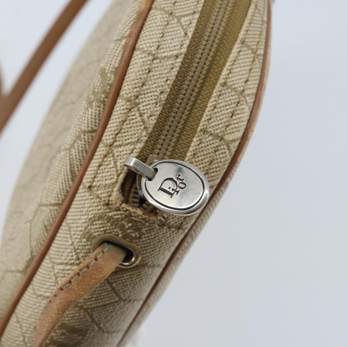 Christian Dior Honeycomb Canvas Shoulder Bag PVC Beige Silver Auth ep13977