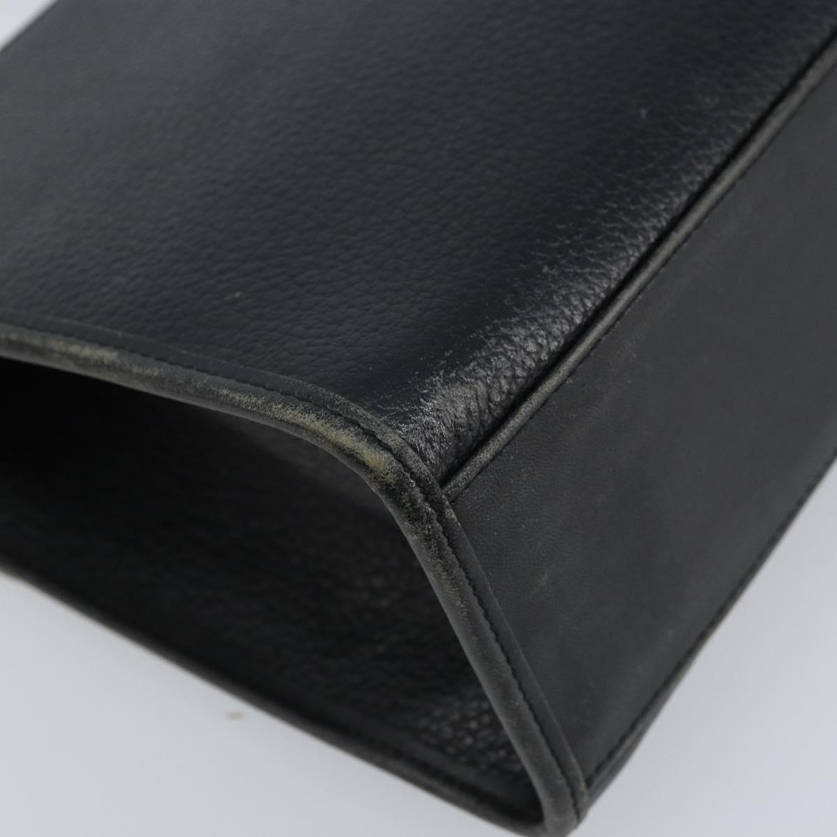 Burberrys Hand Bag Leather Black Silver Auth ep13978
