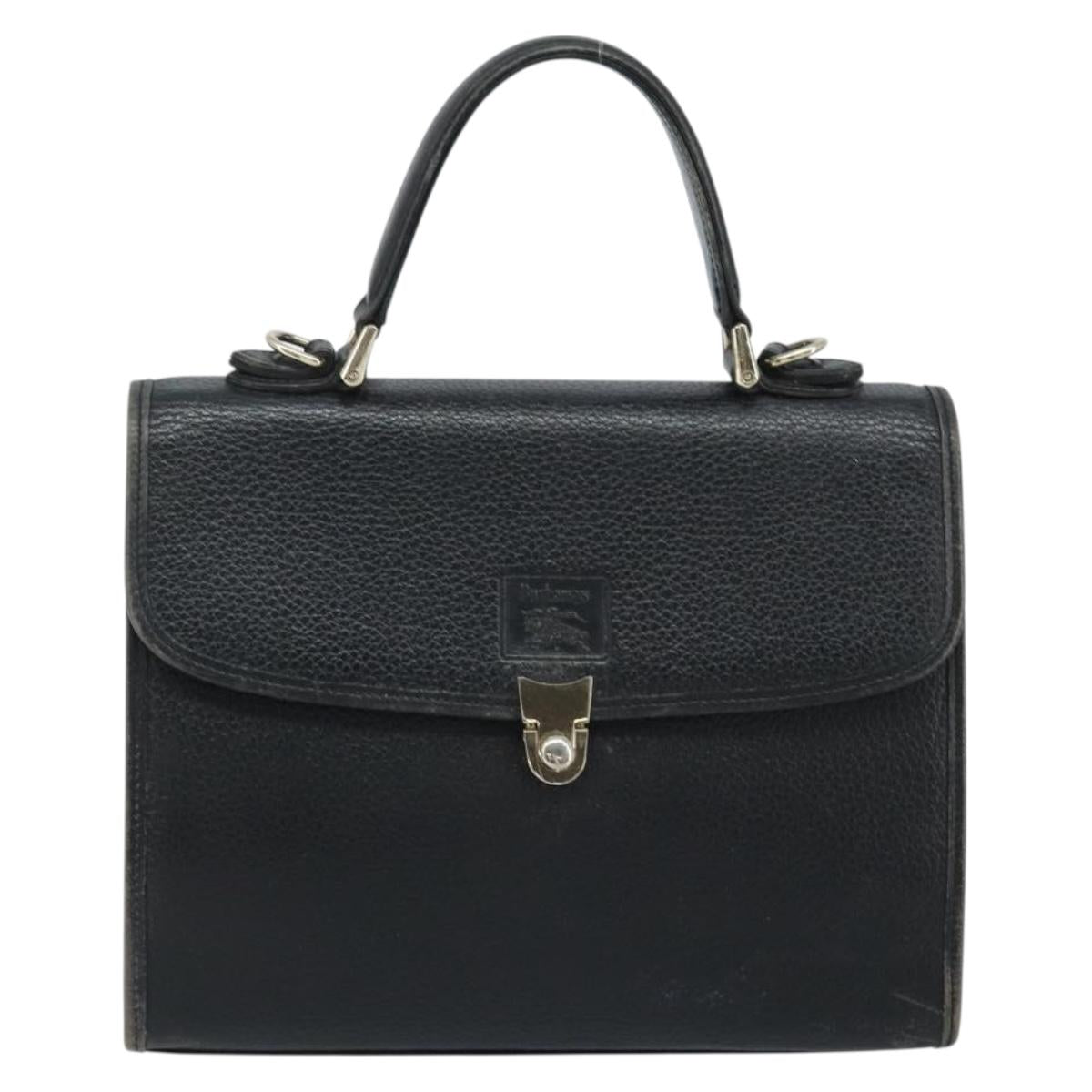 Burberrys Hand Bag Leather Black Silver Auth ep13978