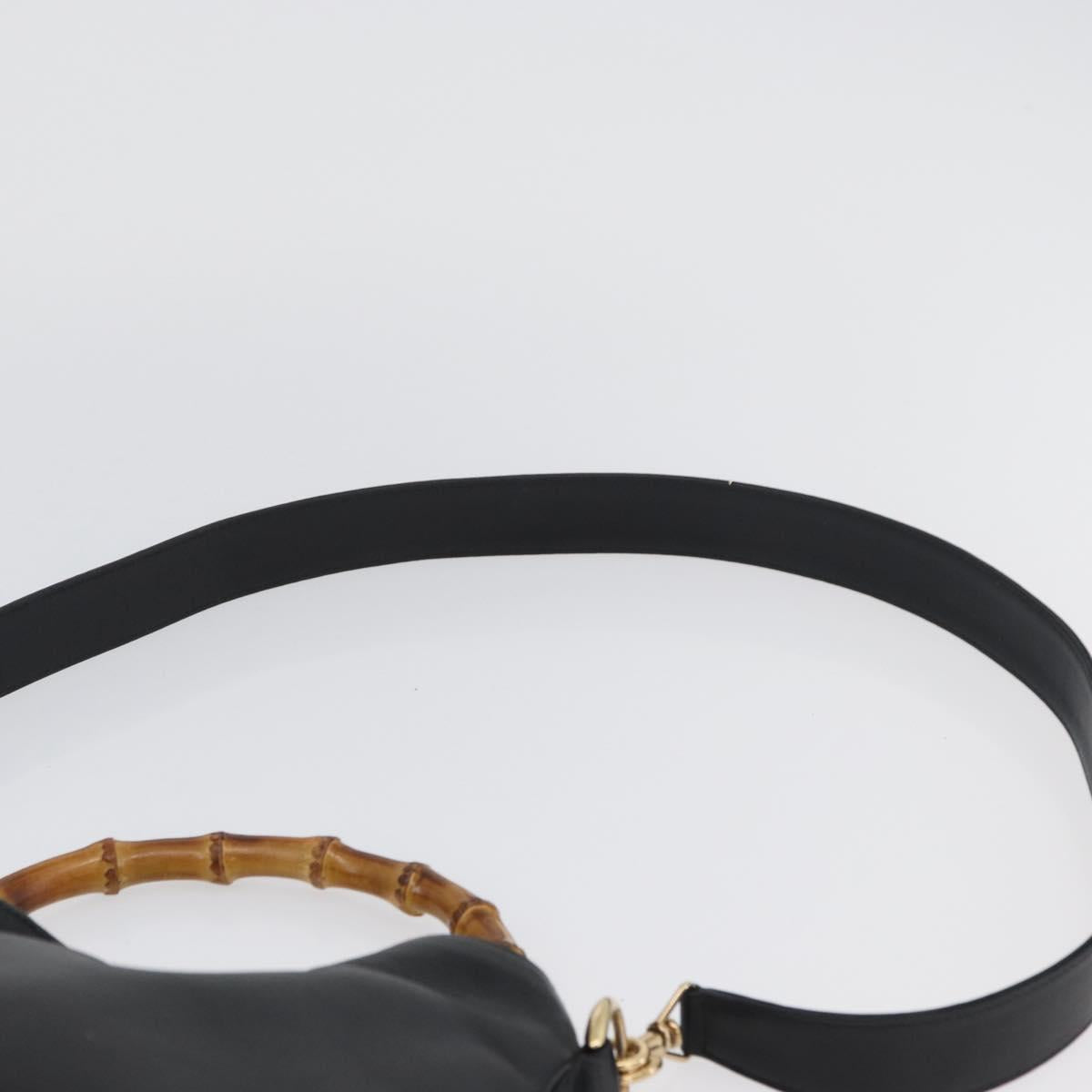 GUCCI Bamboo Hand Bag Leather 2way Black Gold 001 1998 1638 Auth ep13979