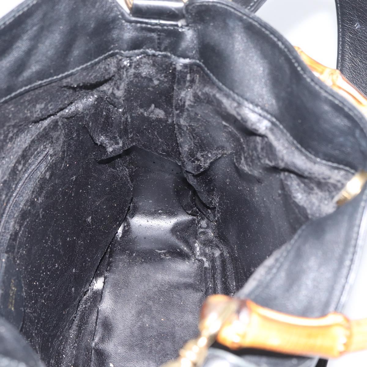 GUCCI Bamboo Hand Bag Leather 2way Black Gold 001 1998 1638 Auth ep13979