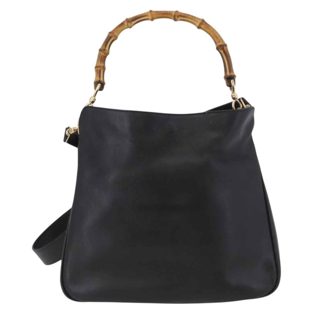 GUCCI Bamboo Hand Bag Leather 2way Black Gold 001 1998 1638 Auth ep13979