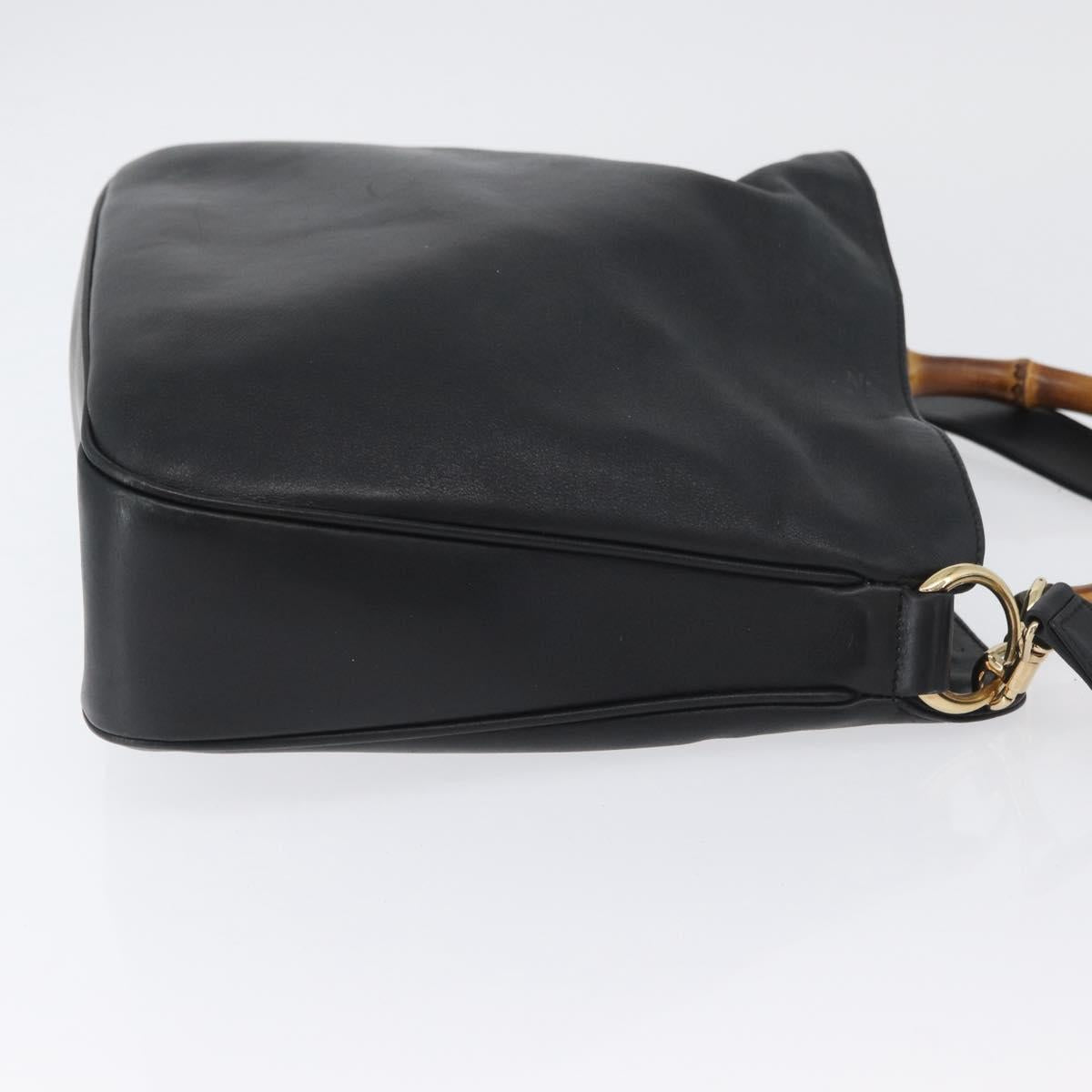 GUCCI Bamboo Hand Bag Leather 2way Black Gold 001 1998 1638 Auth ep13979