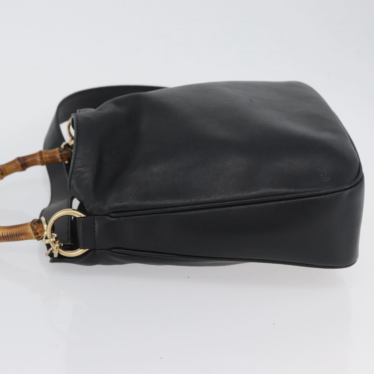 GUCCI Bamboo Hand Bag Leather 2way Black Gold 001 1998 1638 Auth ep13979