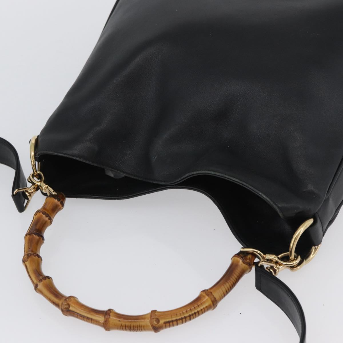 GUCCI Bamboo Hand Bag Leather 2way Black Gold 001 1998 1638 Auth ep13979