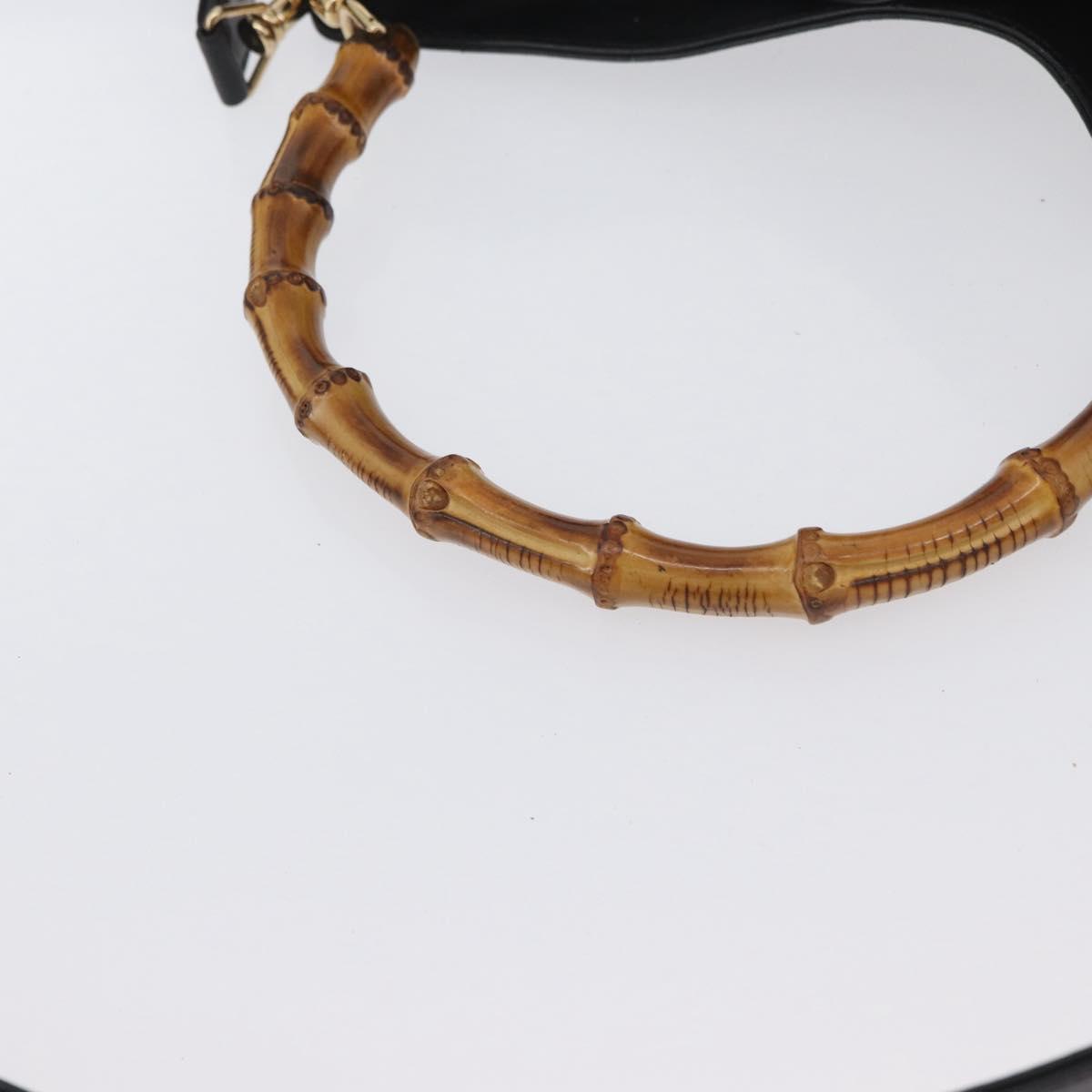 GUCCI Bamboo Hand Bag Leather 2way Black Gold 001 1998 1638 Auth ep13979