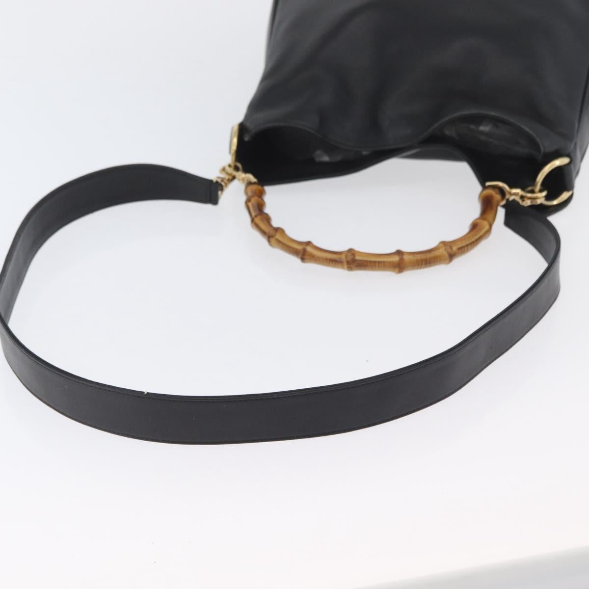 GUCCI Bamboo Hand Bag Leather 2way Black Gold 001 1998 1638 Auth ep13979