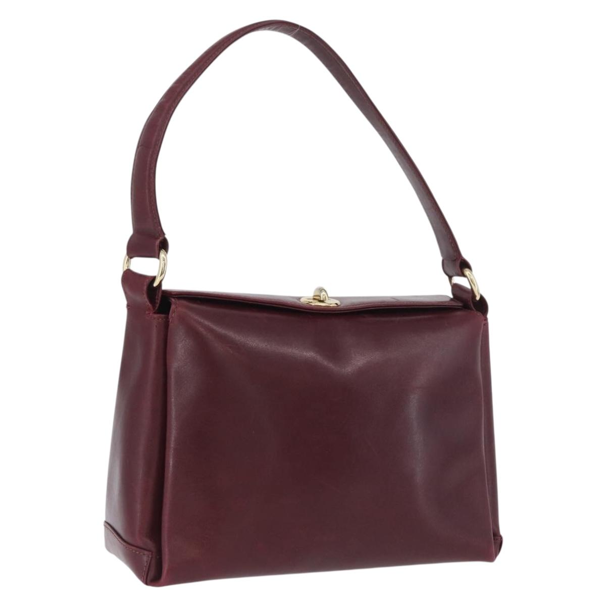GUCCI Bamboo Shoulder Bag Leather Bordeaux Gold Auth ep13981