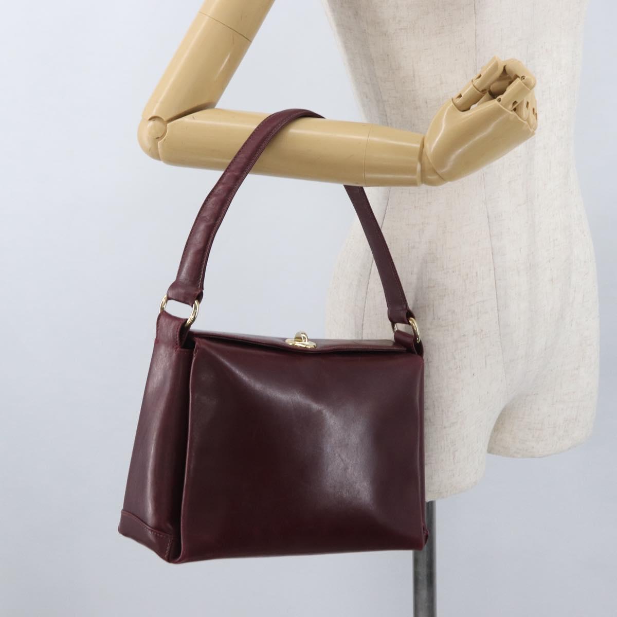 GUCCI Bamboo Shoulder Bag Leather Bordeaux Gold Auth ep13981