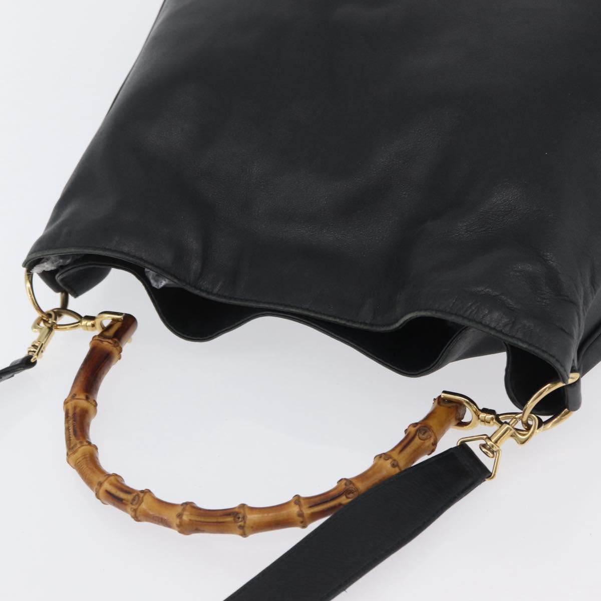 GUCCI Bamboo Hand Bag Leather 2way Black Gold 001 3754 1577 Auth ep13982