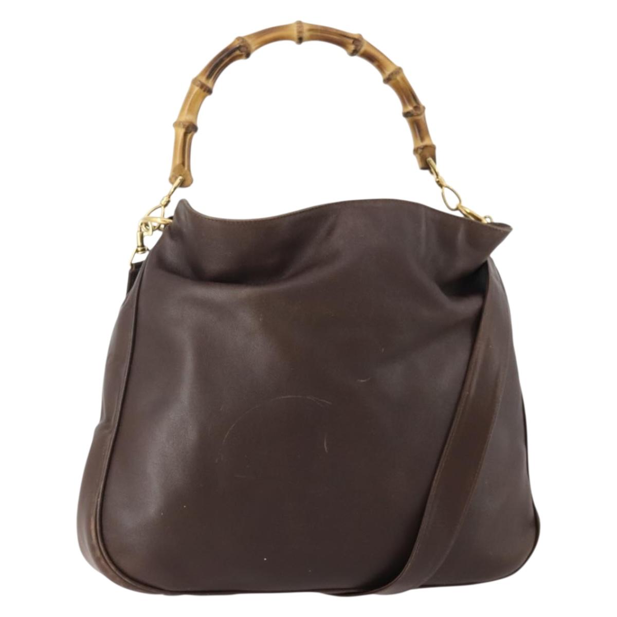GUCCI Bamboo Shoulder Bag Leather 2way Brown Gold 001 2404 1577 Auth ep14006