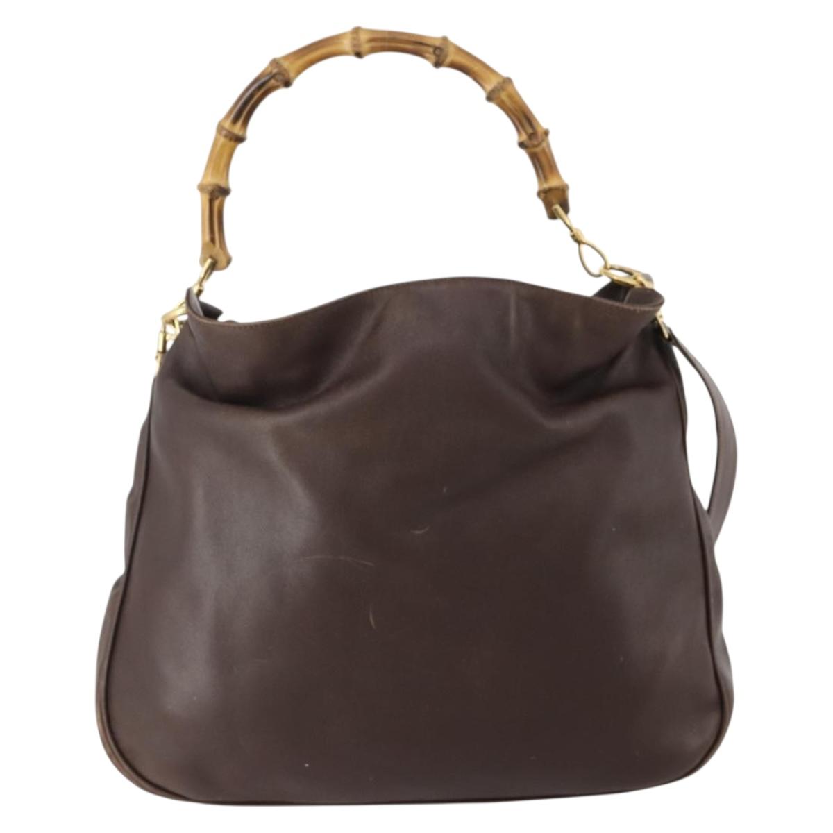 GUCCI Bamboo Shoulder Bag Leather 2way Brown Gold 001 2404 1577 Auth ep14006