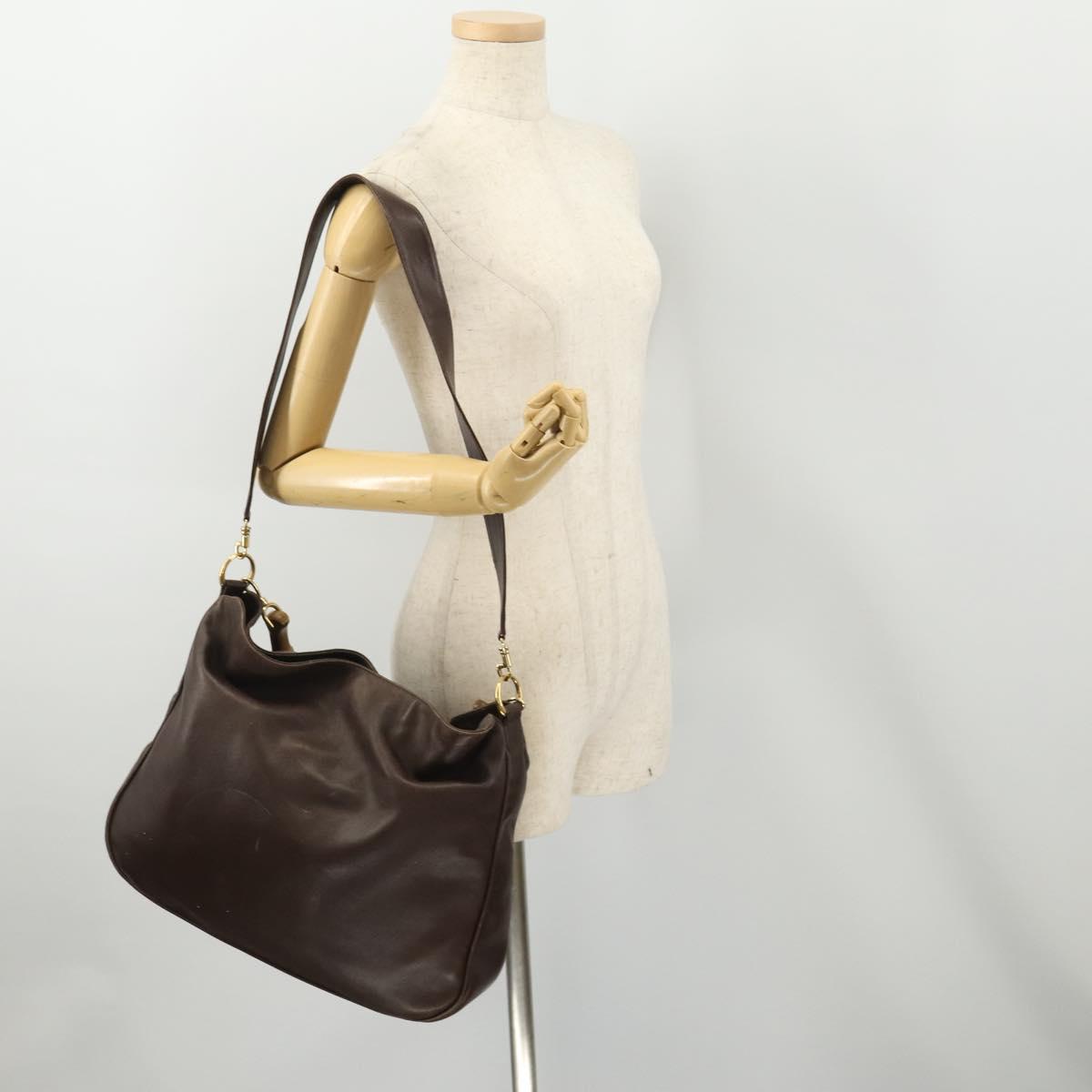 GUCCI Bamboo Shoulder Bag Leather 2way Brown Gold 001 2404 1577 Auth ep14006
