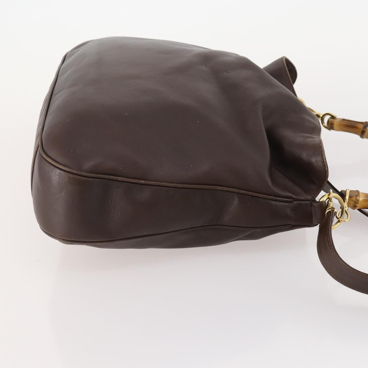 GUCCI Bamboo Shoulder Bag Leather 2way Brown Gold 001 2404 1577 Auth ep14006