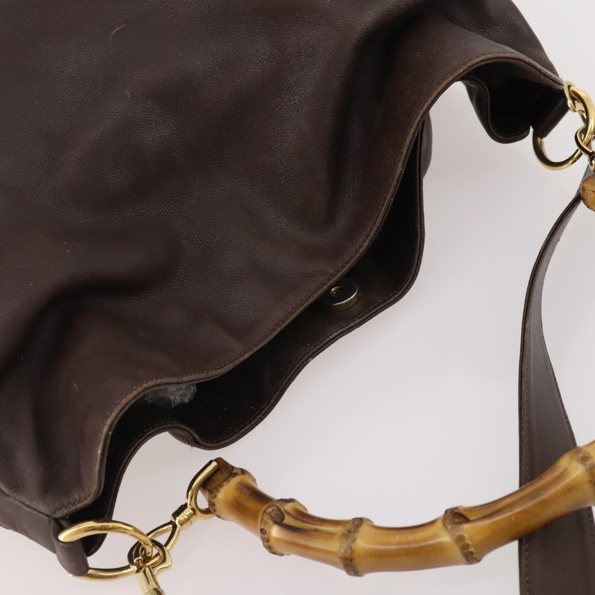 GUCCI Bamboo Shoulder Bag Leather 2way Brown Gold 001 2404 1577 Auth ep14006