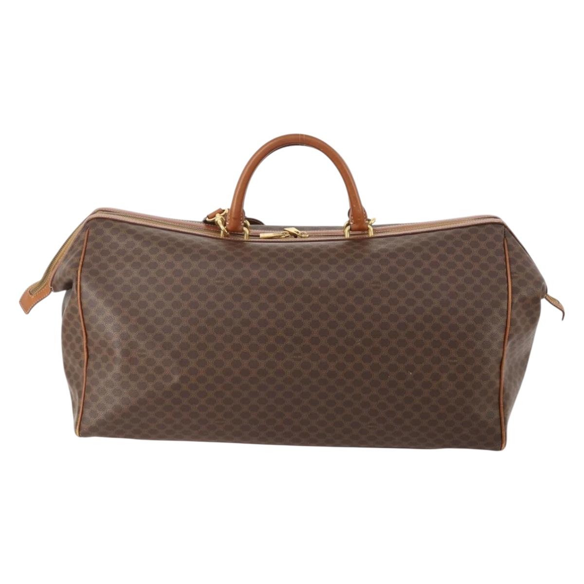 CELINE Macadam Canvas Boston Bag PVC Leather 2way Brown Gold Auth ep14007