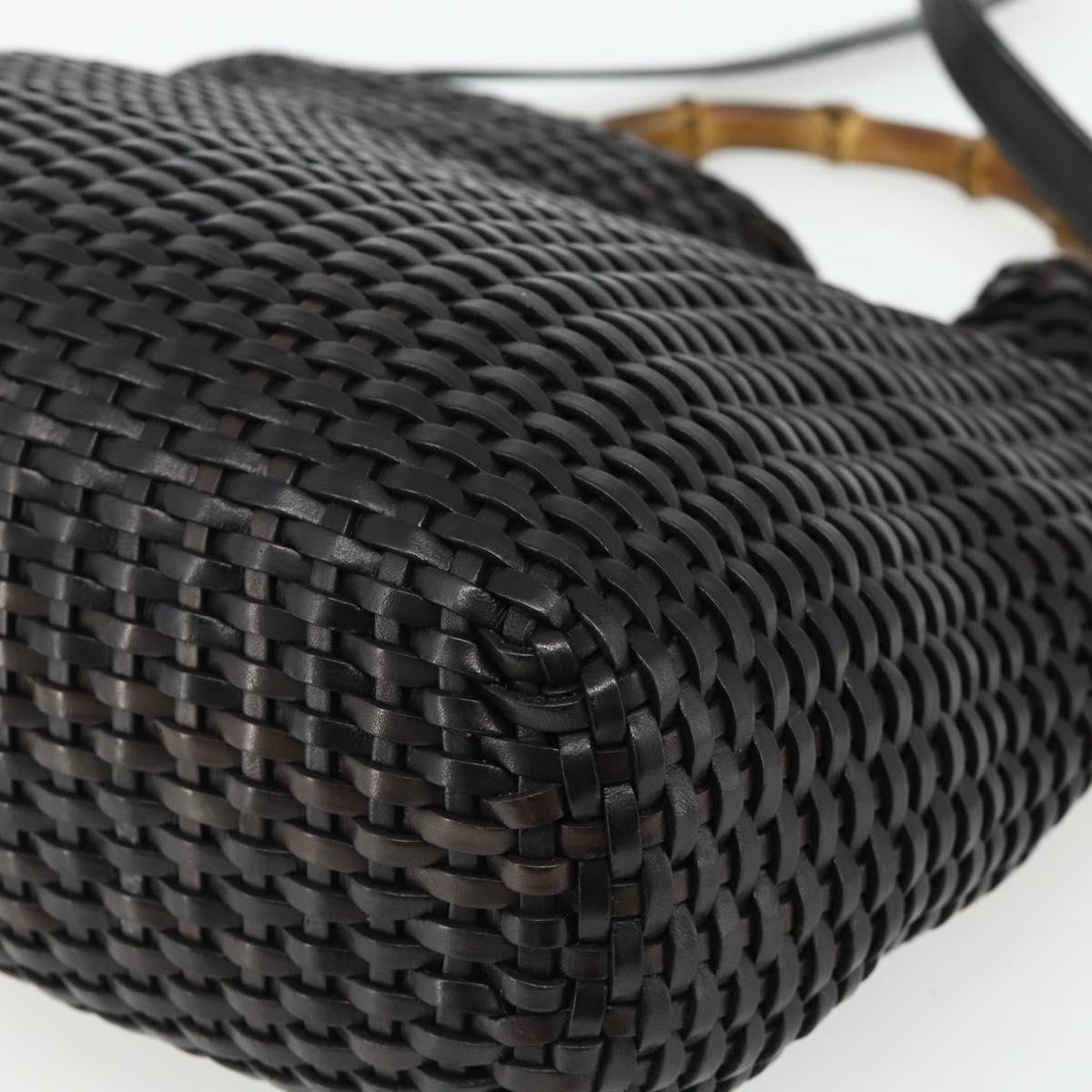 GUCCI Bamboo Hand Bag Leather 2way Black Gold 001 2404 1577 Auth ep14012