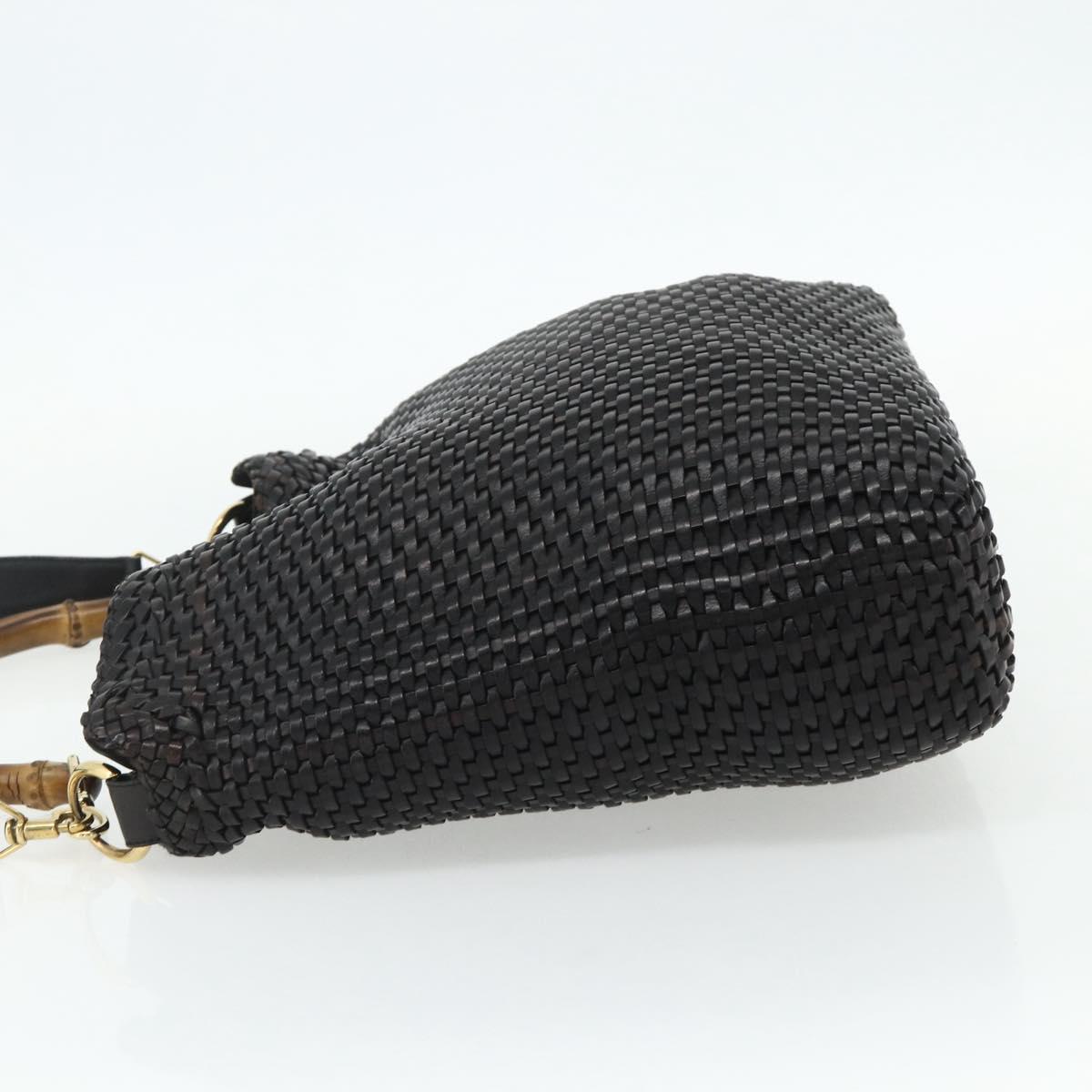 GUCCI Bamboo Hand Bag Leather 2way Black Gold 001 2404 1577 Auth ep14012