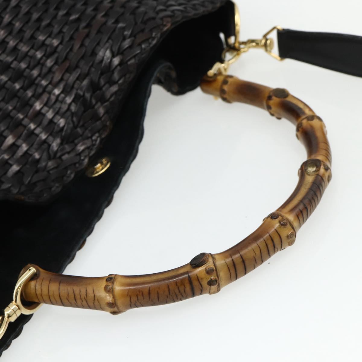 GUCCI Bamboo Hand Bag Leather 2way Black Gold 001 2404 1577 Auth ep14012