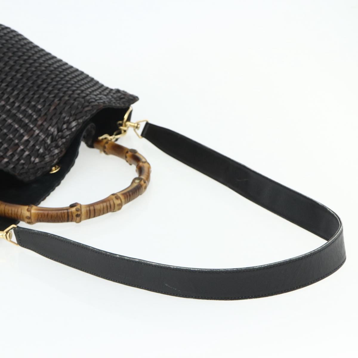 GUCCI Bamboo Hand Bag Leather 2way Black Gold 001 2404 1577 Auth ep14012