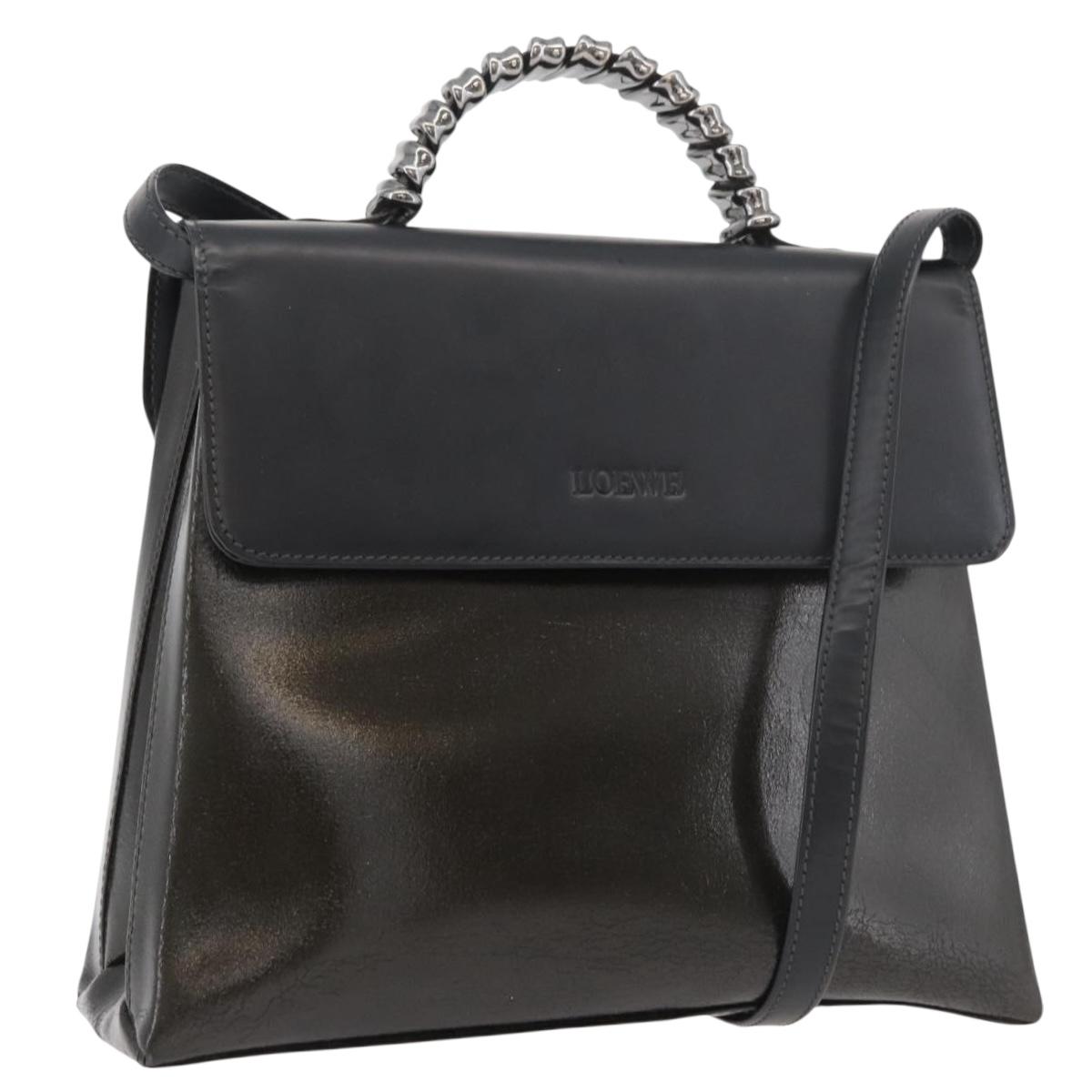 LOEWE Hand Bag Leather 2way Black Silver Auth ep14013
