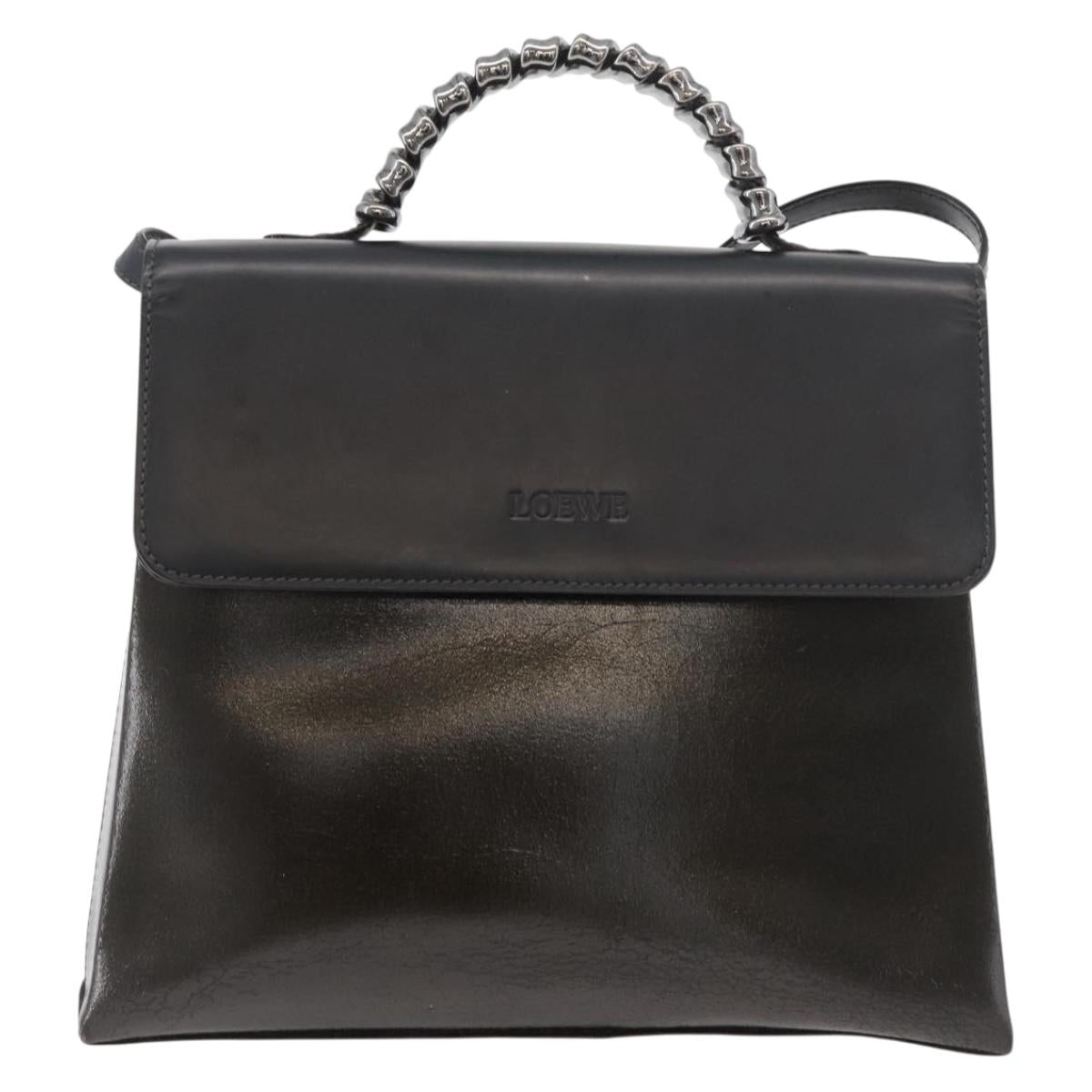 LOEWE Hand Bag Leather 2way Black Silver Auth ep14013