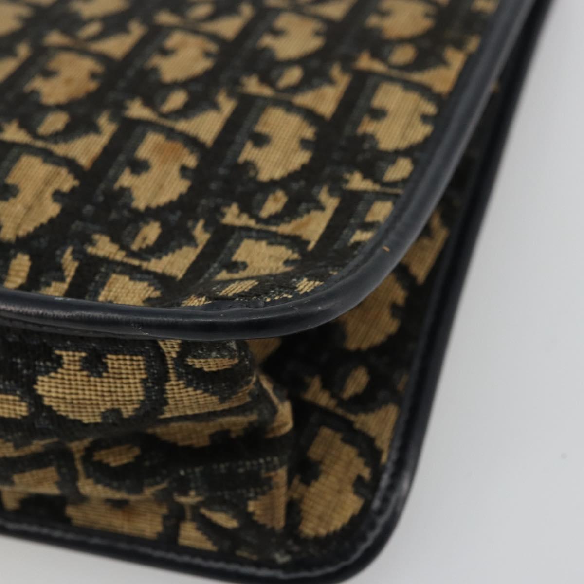 Christian Dior Trotter Canvas Clutch Bag Navy Gold Auth ep14016
