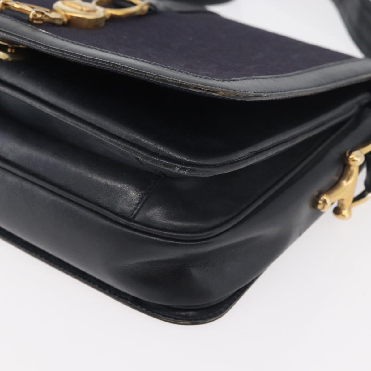 CELINE C Sulky Horse Carriage Shoulder Bag Canvas Navy Gold Auth ep14022