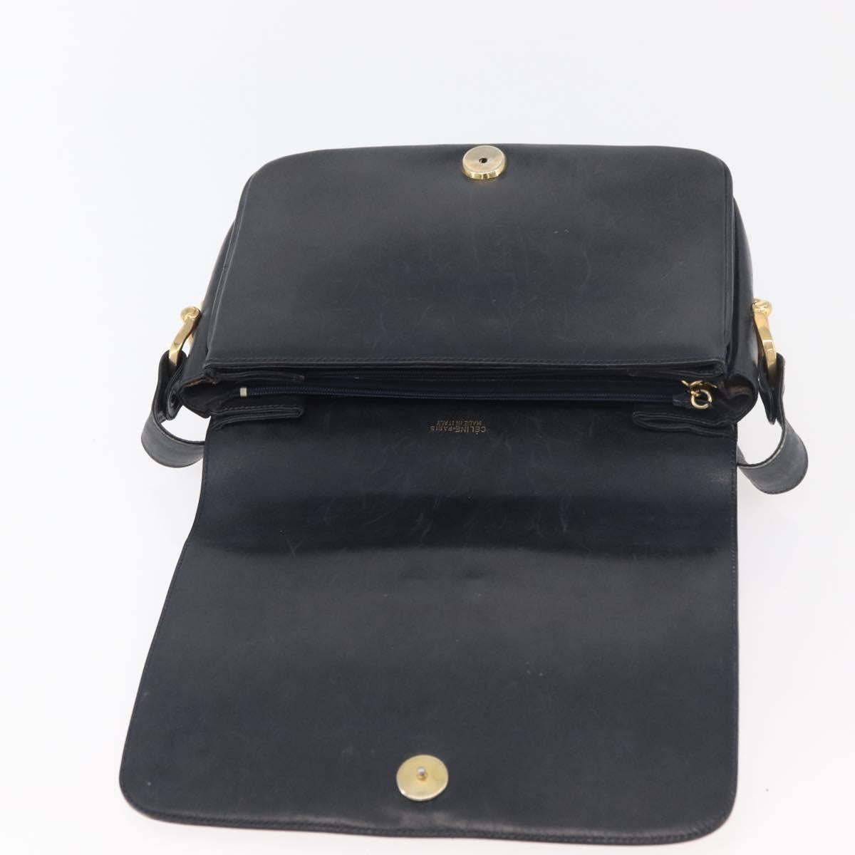 CELINE C Sulky Horse Carriage Shoulder Bag Canvas Navy Gold Auth ep14022