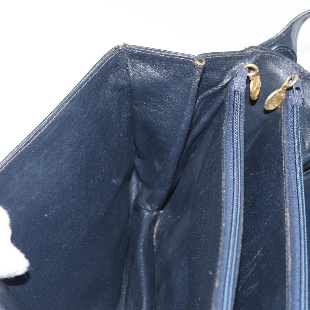 CELINE C Sulky Horse Carriage Shoulder Bag Canvas Navy Gold Auth ep14022