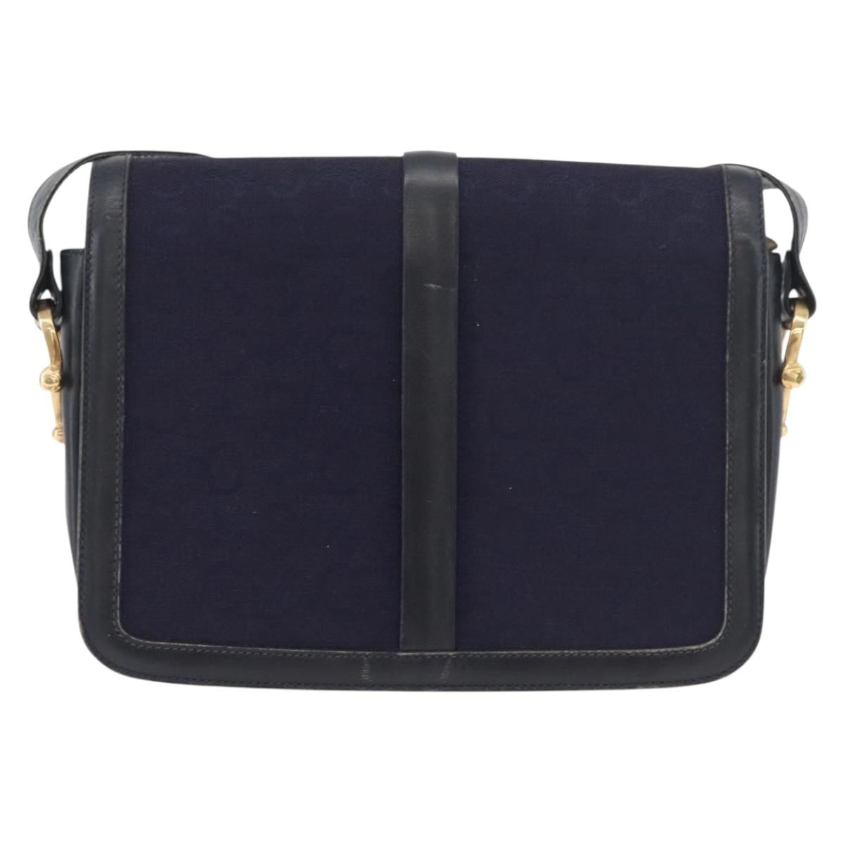 CELINE C Sulky Horse Carriage Shoulder Bag Canvas Navy Gold Auth ep14022