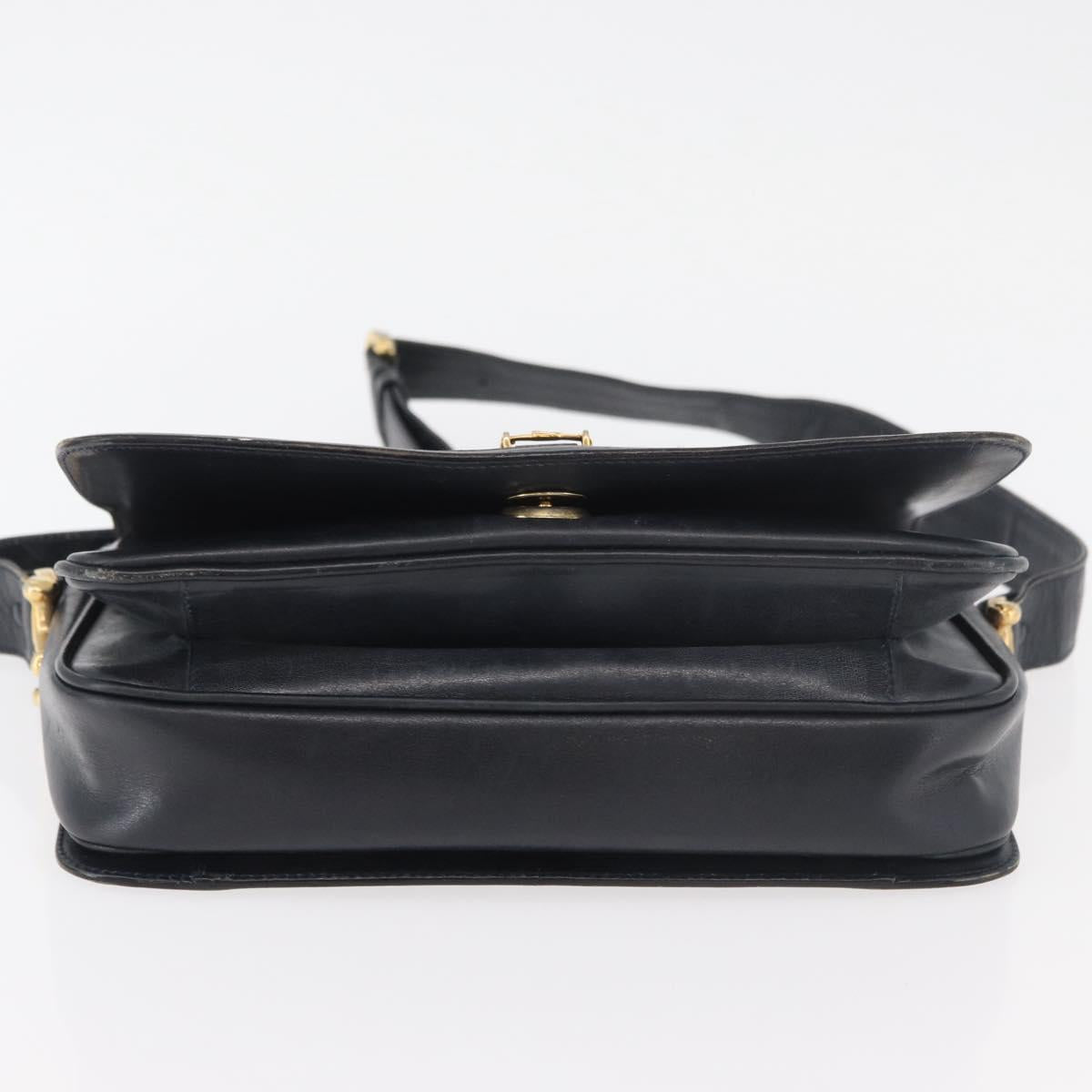 CELINE C Sulky Horse Carriage Shoulder Bag Canvas Navy Gold Auth ep14022