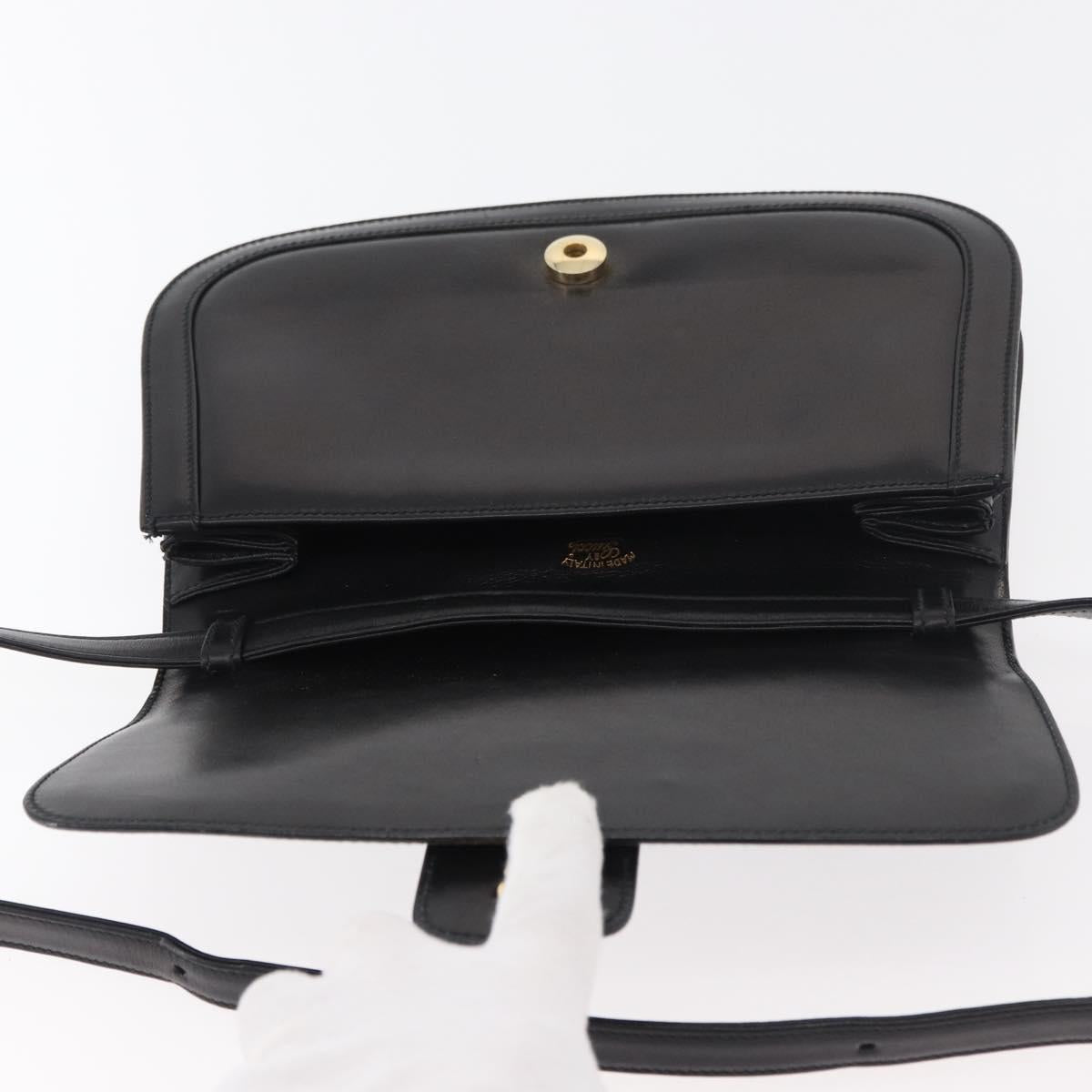 GUCCI Horsebit Shoulder Bag Leather Black Gold Auth ep14024