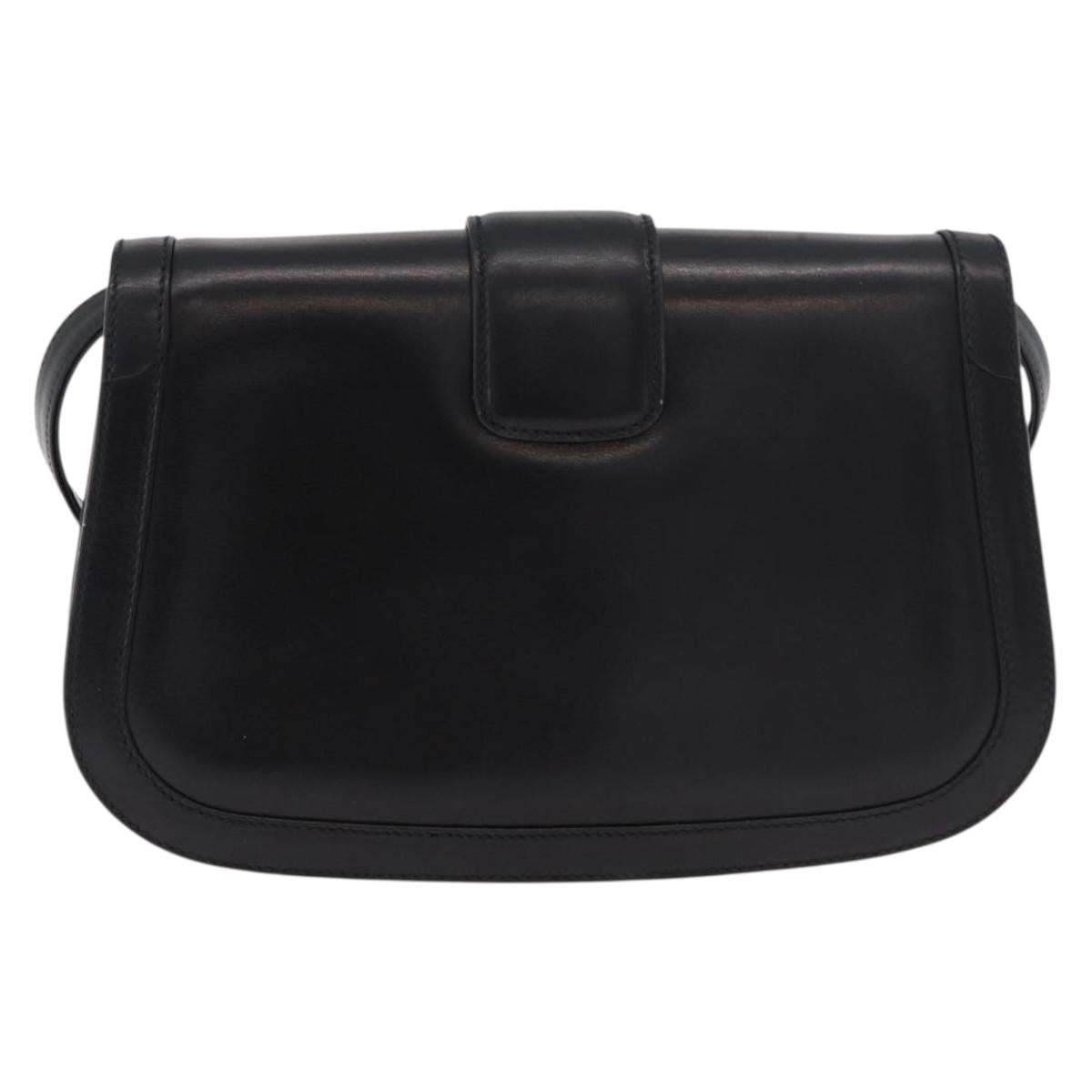 GUCCI Horsebit Shoulder Bag Leather Black Gold Auth ep14024