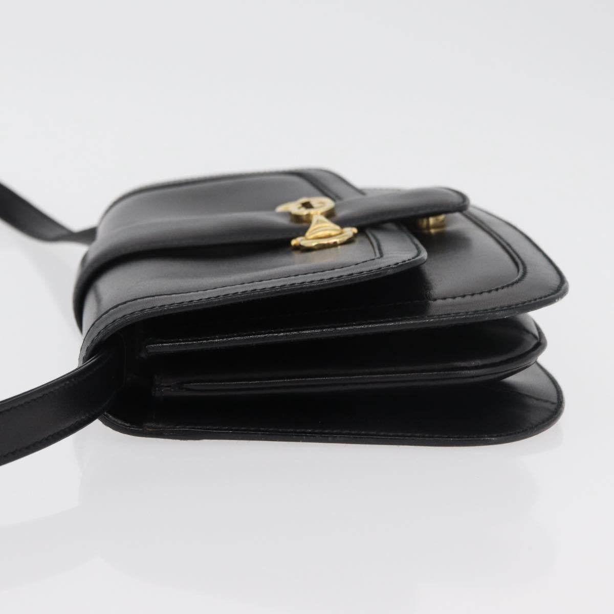 GUCCI Horsebit Shoulder Bag Leather Black Gold Auth ep14024