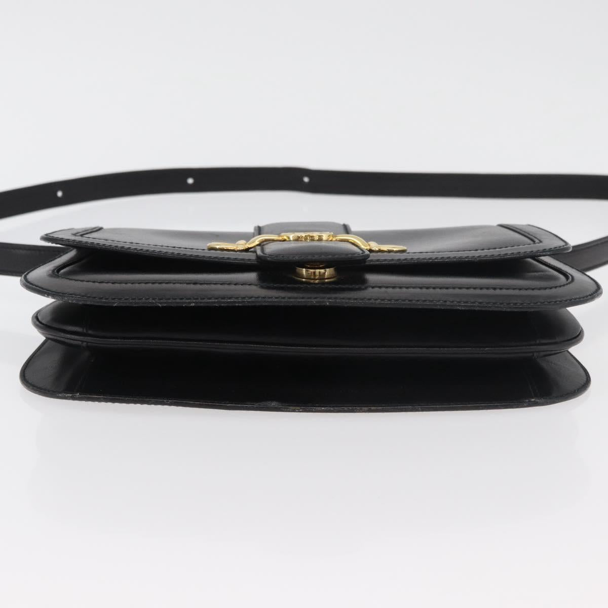 GUCCI Horsebit Shoulder Bag Leather Black Gold Auth ep14024