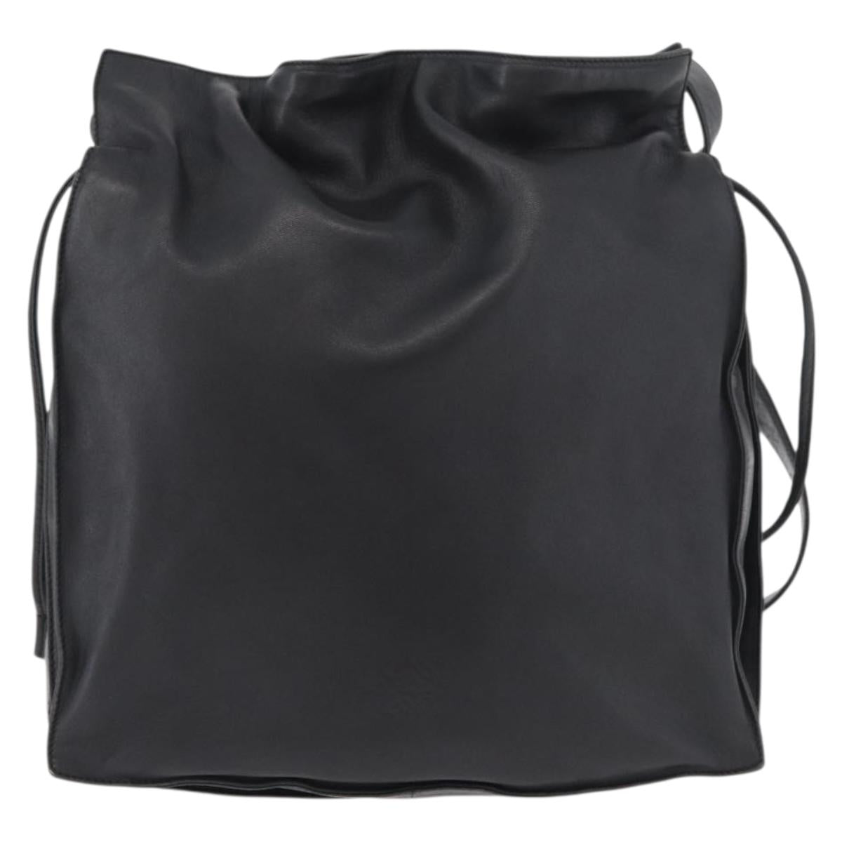 LOEWE Shoulder Bag Leather Black Silver Auth ep14025