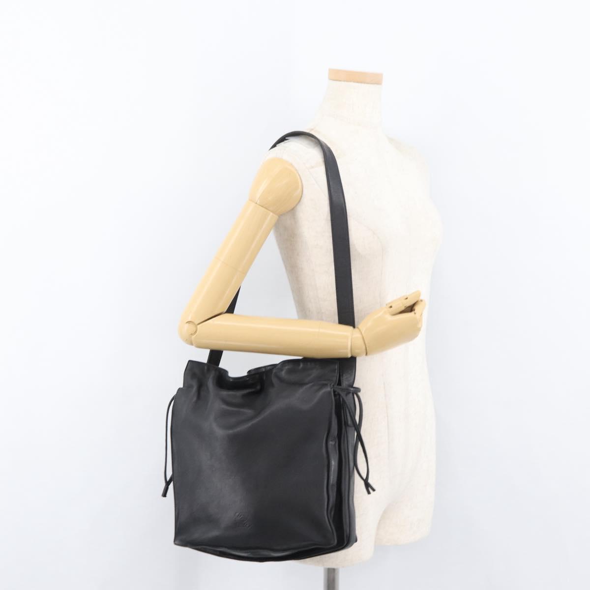 LOEWE Shoulder Bag Leather Black Silver Auth ep14025