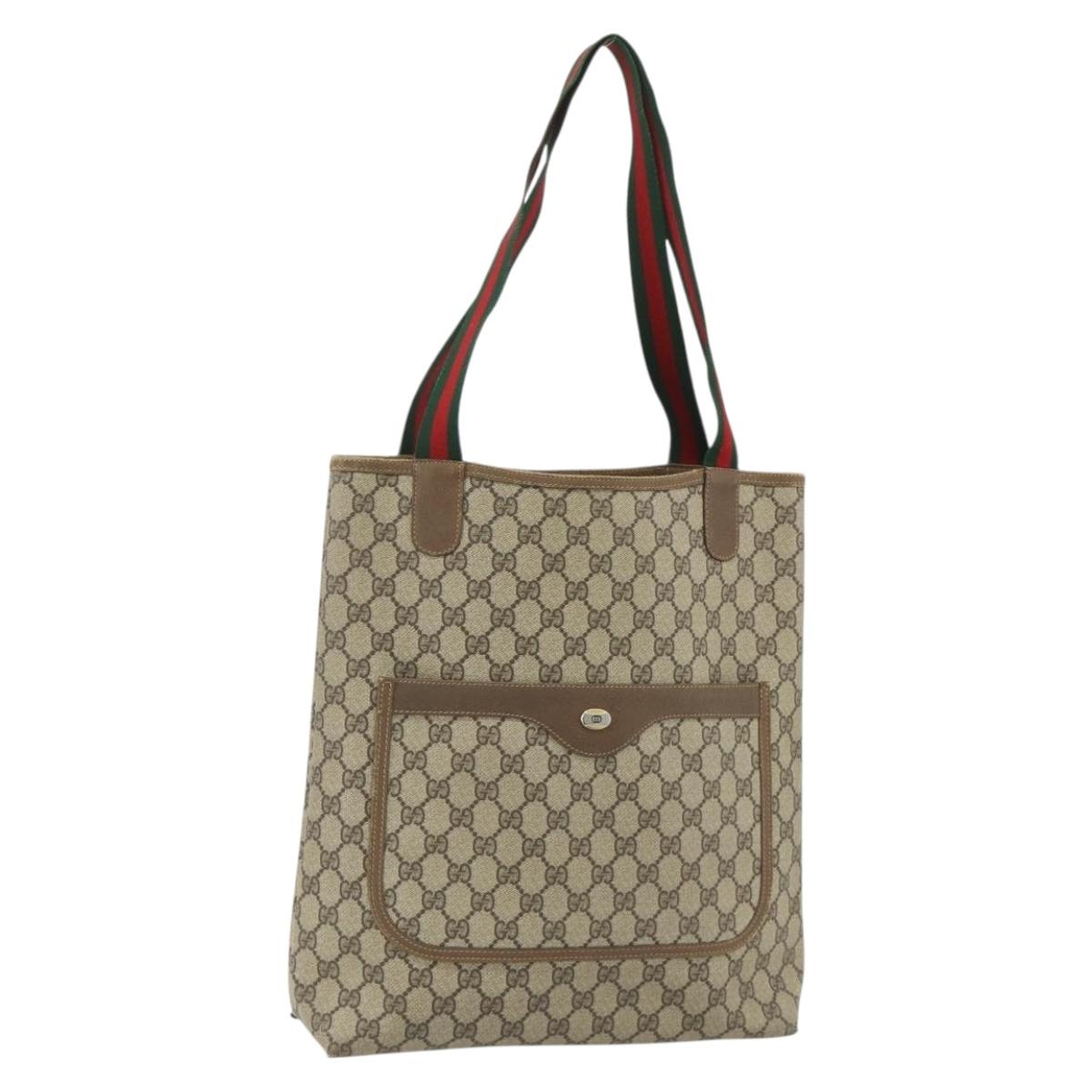 GUCCI GG Supreme Web Sherry Line Tote Bag PVC Beige 40 02 003 Auth ep14026