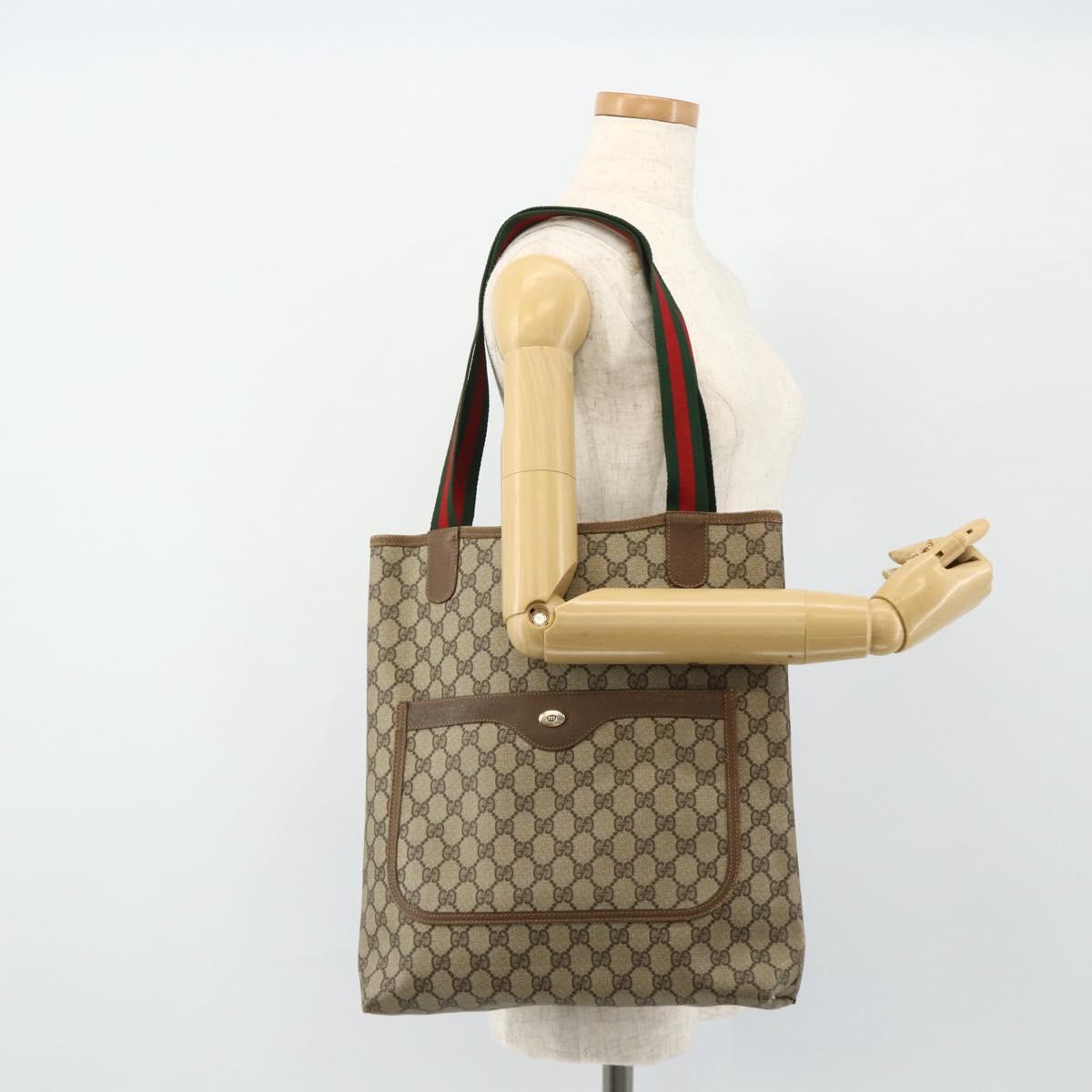 GUCCI GG Supreme Web Sherry Line Tote Bag PVC Beige 40 02 003 Auth ep14026