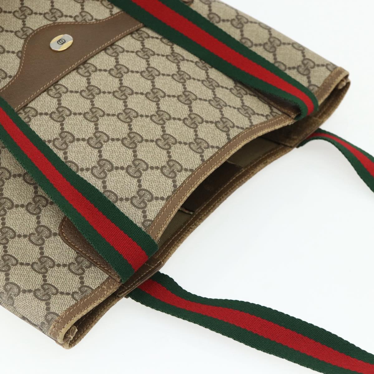 GUCCI GG Supreme Web Sherry Line Tote Bag PVC Beige 40 02 003 Auth ep14026