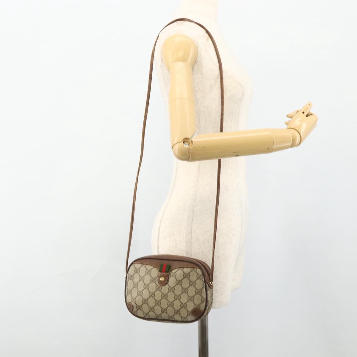 GUCCI GG Supreme Web Sherry Line Bag PVC Beige Gold 89 02 066 Auth ep14029
