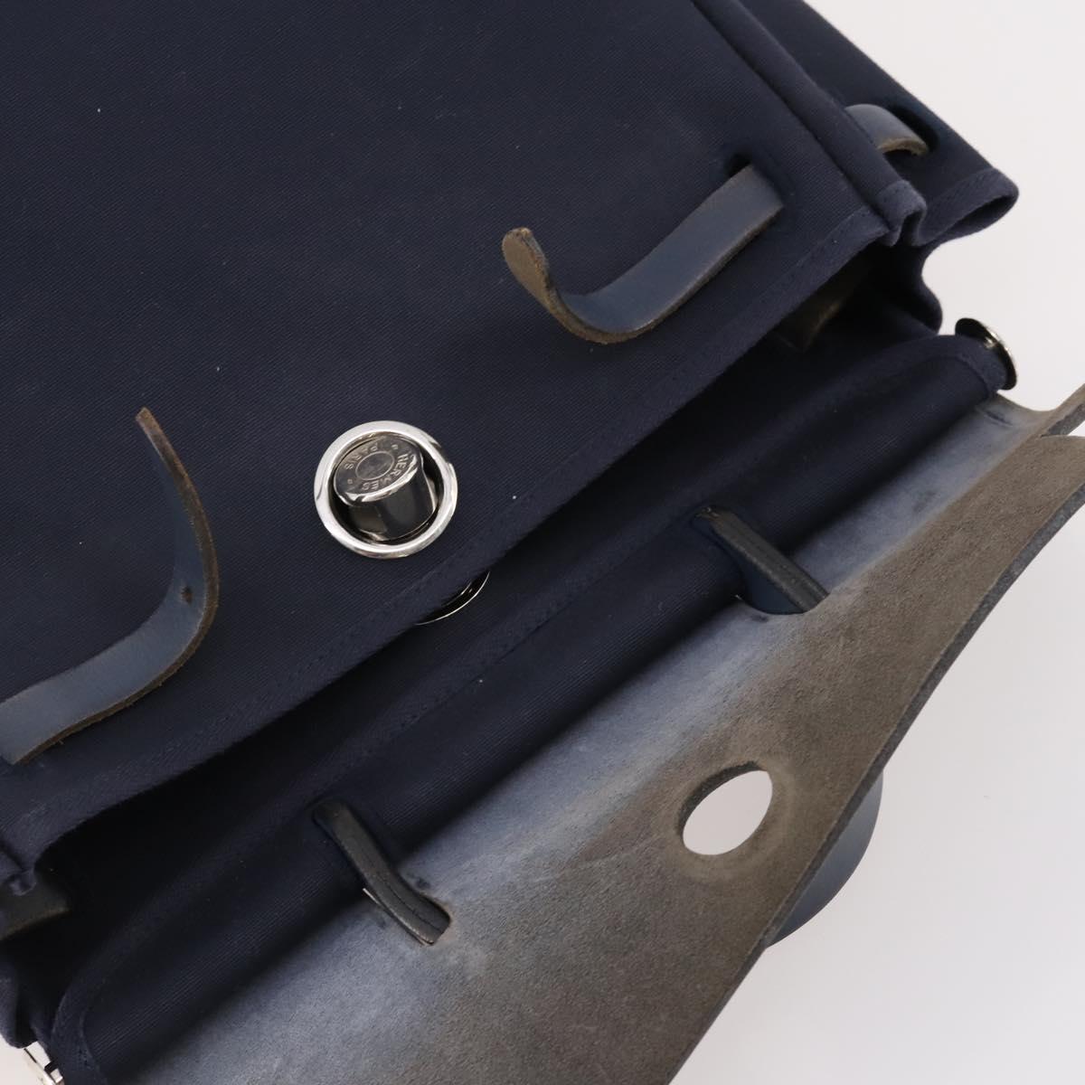 HERMES Her Line Herbag Ad Backpack Canvas Navy Silver Auth ep14037
