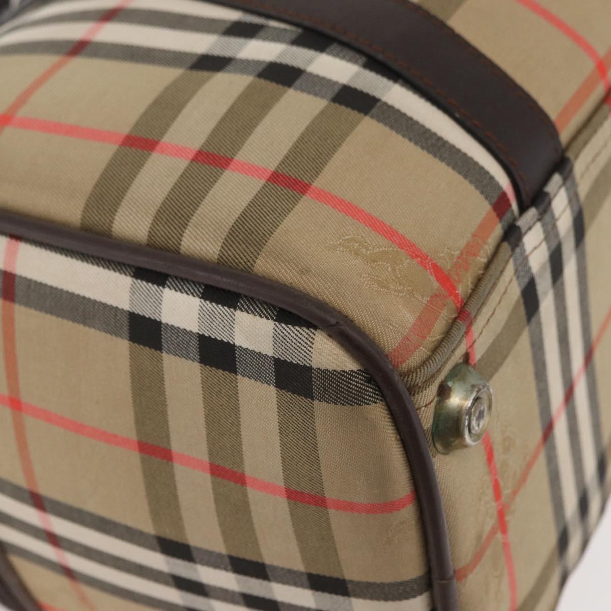 Burberrys Nova Check Boston Bag Canvas Beige Gold Auth ep14038