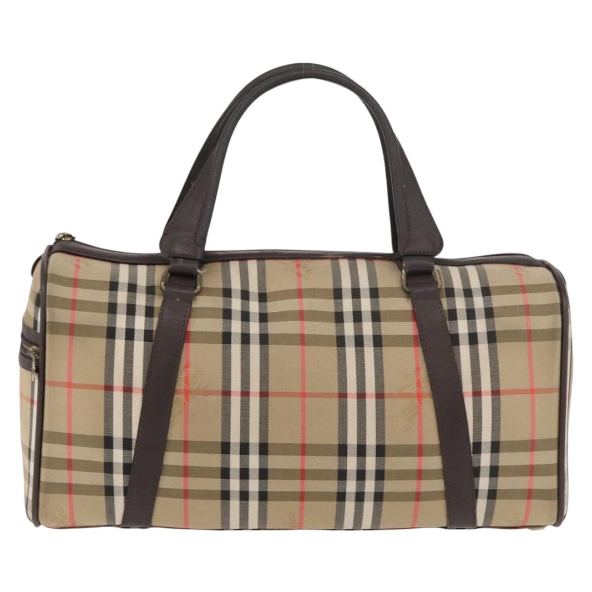 Burberrys Nova Check Boston Bag Canvas Beige Gold Auth ep14038