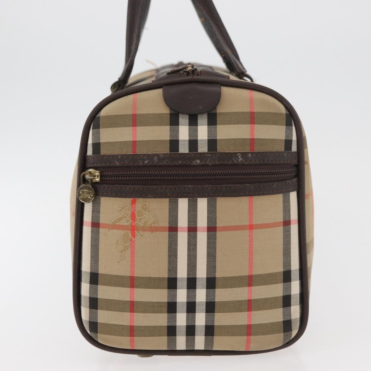 Burberrys Nova Check Boston Bag Canvas Beige Gold Auth ep14038
