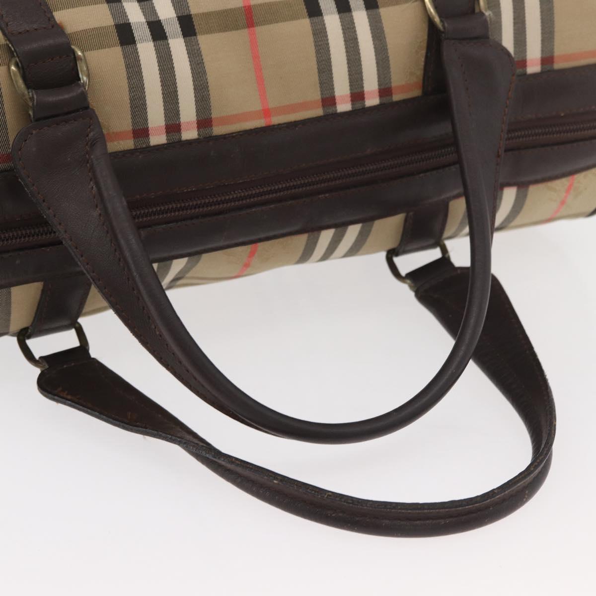 Burberrys Nova Check Boston Bag Canvas Beige Gold Auth ep14038